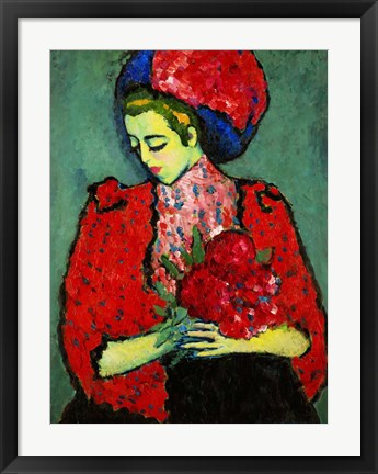 Framed Girl with Peonies 1909 Print