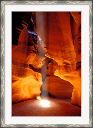 Framed Sun Shining Beam of Light onto Canyon Floor, Upper Antelope Canyon Print