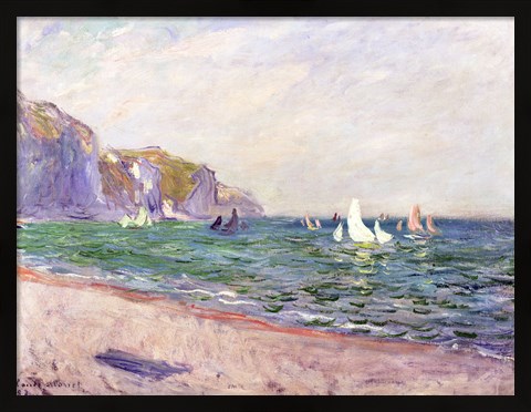 Framed Boats below the Cliffs at Pourville, 1882 Print