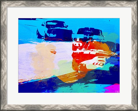 Framed Mustang On The Race Track Watercolor Print