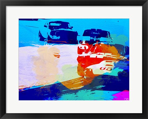 Framed Mustang On The Race Track Watercolor Print