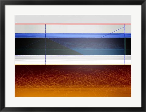 Framed Abstract Blue and Bright Brown Print