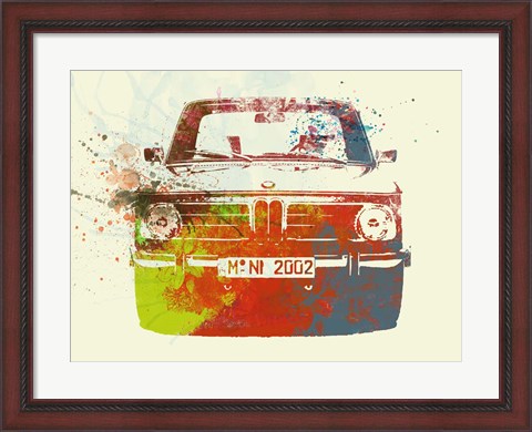Framed BMW 2002 Front Watercolor 2 Print