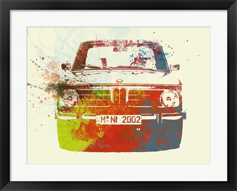 Framed BMW 2002 Front Watercolor 2 Print