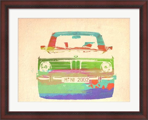Framed BMW 2002 Front Watercolor 3 Print