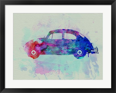 Framed VW Beetle Watercolor 1 Print