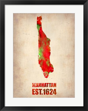 Framed Manhattan Watercolor Map Print