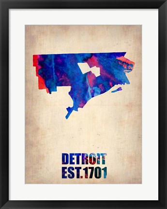 Framed Detroit Watercolor Map Print