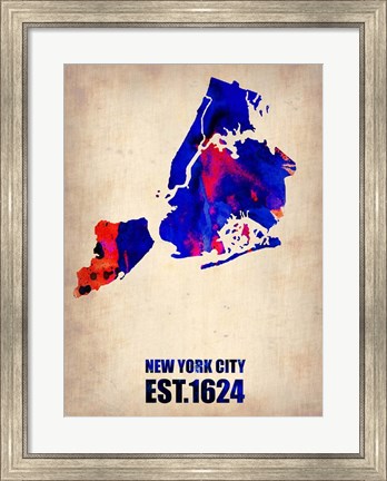 Framed New York City Watercolor Map 1 Print