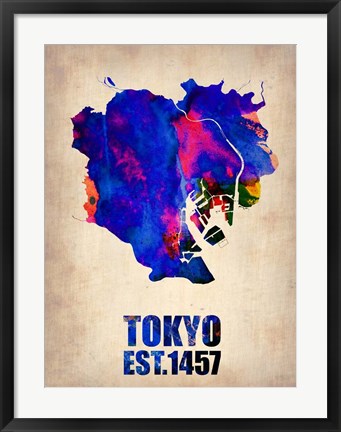 Framed Tokyo Watercolor Map 1 Print