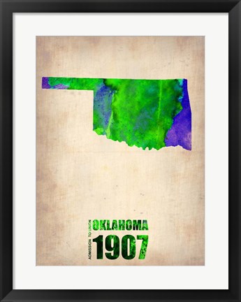 Framed Oklahoma Watercolor Map Print