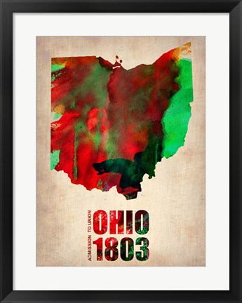 Framed Ohio Watercolor Map Print
