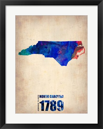 Framed North Carolina Watercolor Map Print