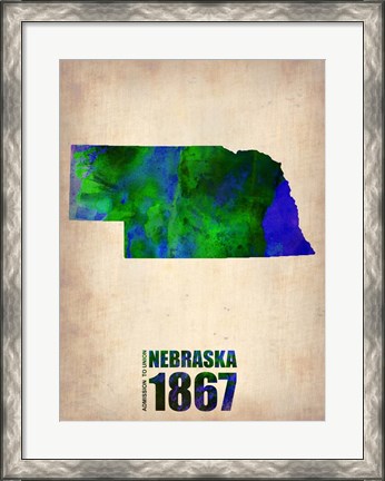 Framed Nebraska Watercolor Map Print