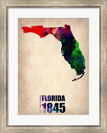 Framed Florida Watercolor Map Print
