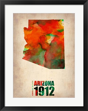 Framed Arizona Watercolor Map Print