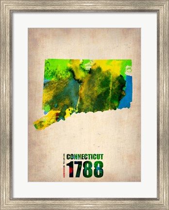 Framed Connecticut Watercolor Map Print