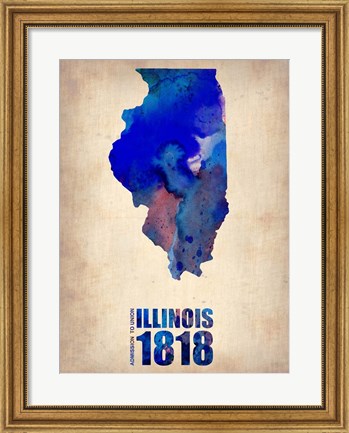 Framed Illinois Watercolor Map Print