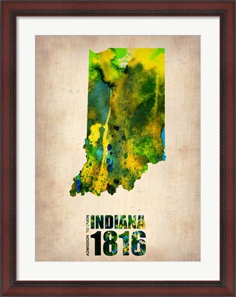 Framed Indiana Watercolor Map Print