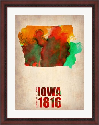 Framed Iowa Watercolor Map Print