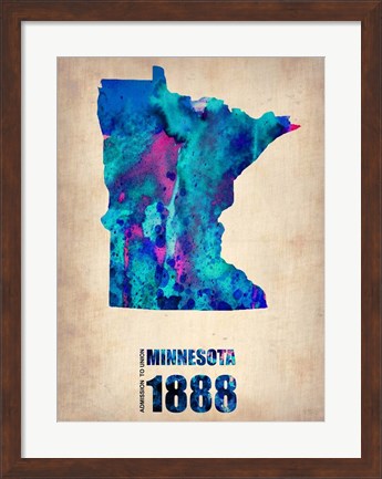 Framed Minnesota Watercolor Map Print