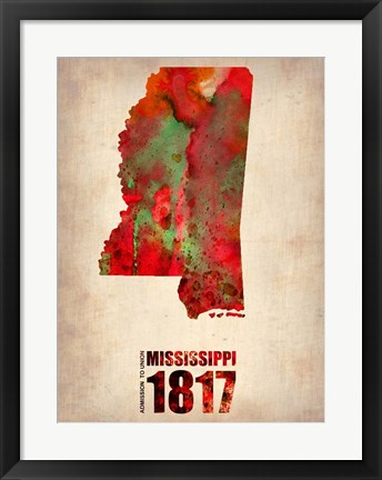 Framed Mississippi Watercolor Map Print