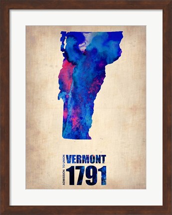 Framed Vermont Watercolor Map Print