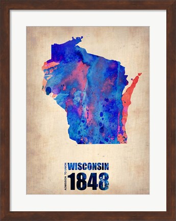 Framed Wisconsin Watercolor Map Print