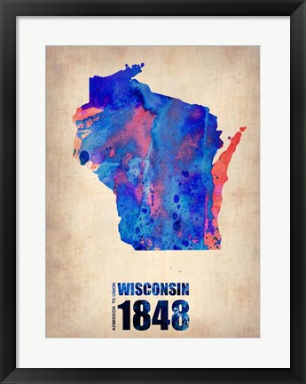 Framed Wisconsin Watercolor Map Print