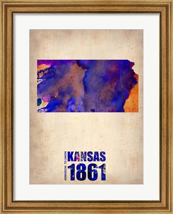 Framed Kansas Watercolor Map Print