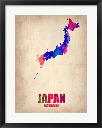 Framed Japan Watercolor Map Print