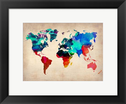 Framed World Watercolor Map 1 Print