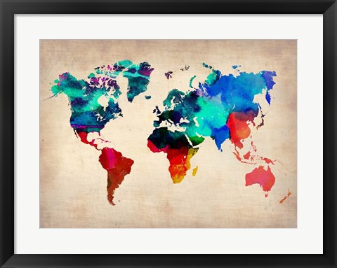 Framed World Watercolor Map 1 Print