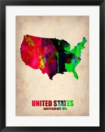 Framed USA Watercolor Map 2 Print