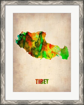 Framed Tibet Watercolor Map Print