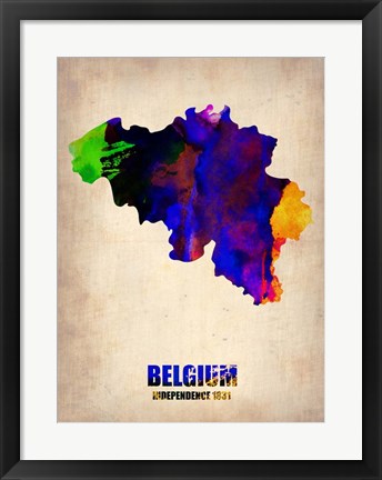 Framed Belgium Watercolor Map Print