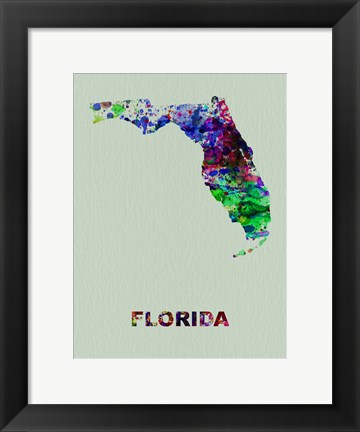 Framed Florida Color Splatter Map Print