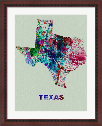Framed Texas Color Splatter Map Print