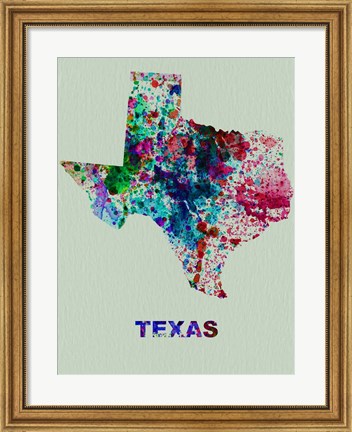 Framed Texas Color Splatter Map Print