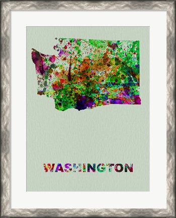 Framed Washington Color Splatter Map Print