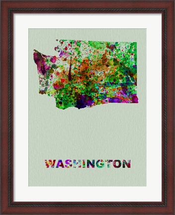 Framed Washington Color Splatter Map Print