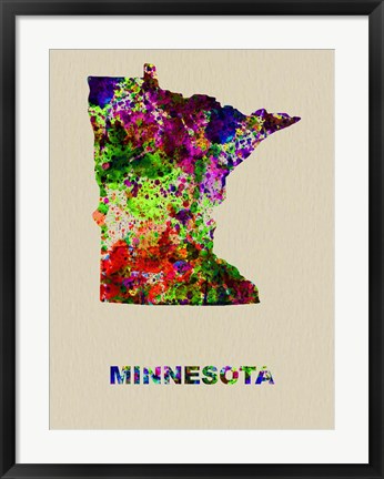 Framed Minnesota Color Splatter Map Print