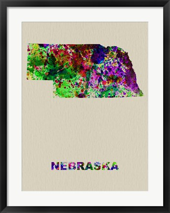Framed Nebraska Color Splatter Map Print