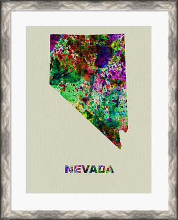 Framed Nevada Color Splatter Map Print