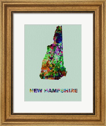 Framed New Hampshire Color Splatter Map Print