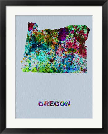 Framed Oregon Color Splatter Map Print
