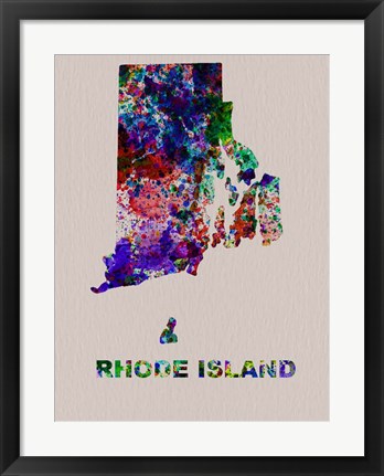 Framed Rhode Island Color Splatter Map Print