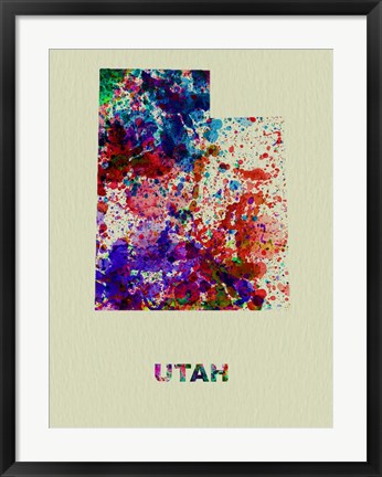 Framed Utah Color Splatter Map Print