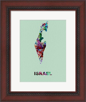 Framed Israel Color Splatter Map Print