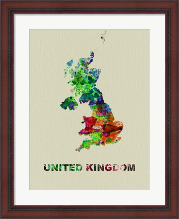 Framed United Kingdom Color Splatter Map Print